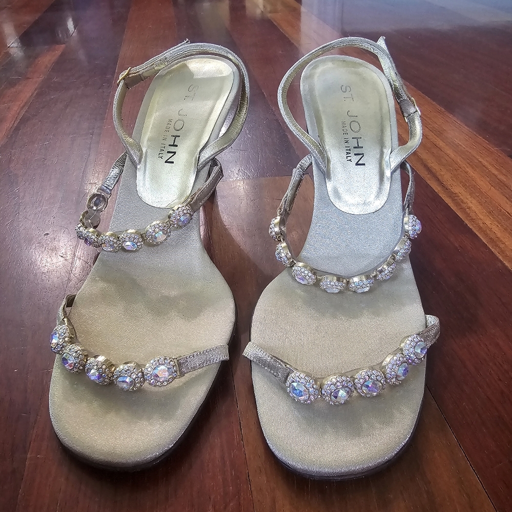 St. John Gold Embellished Women's Sandals Size 8.5
